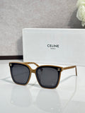 Celine square sunglasses with dark lenses, gold-tone frame and tortoise accents