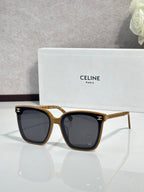 Celine square sunglasses with dark lenses, gold-tone frame and tortoise accents
