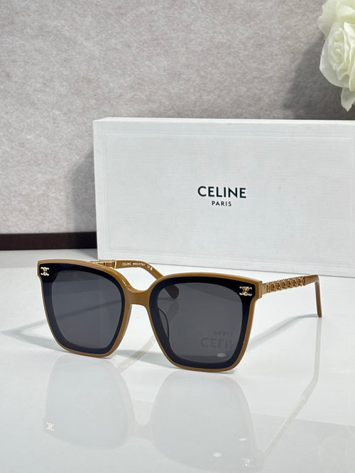 Celine square sunglasses with dark lenses, gold-tone frame and tortoise accents