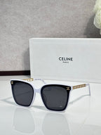 Celine square sunglasses with dark lenses, white frame front and gold-tone temples