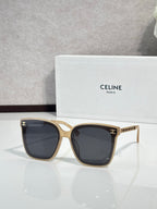 Celine square sunglasses with dark lenses, gold-tone frame and dark tortoise accents