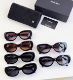 CHANEL sunglasses set with four styles, plus navy case and cards