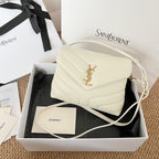 Saint Laurent quilted shoulder bag with YSL logo, light cream, gold-tone hardware