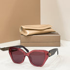 Bvlgari cat-eye sunglasses with burgundy frames and dark purple lenses
