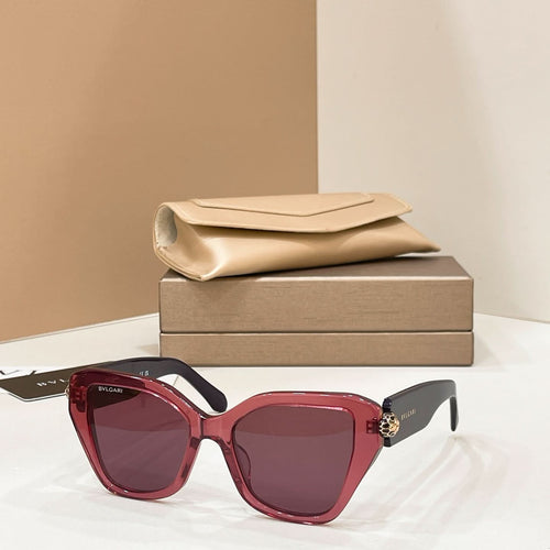 Bvlgari cat-eye sunglasses with burgundy frames and dark purple lenses