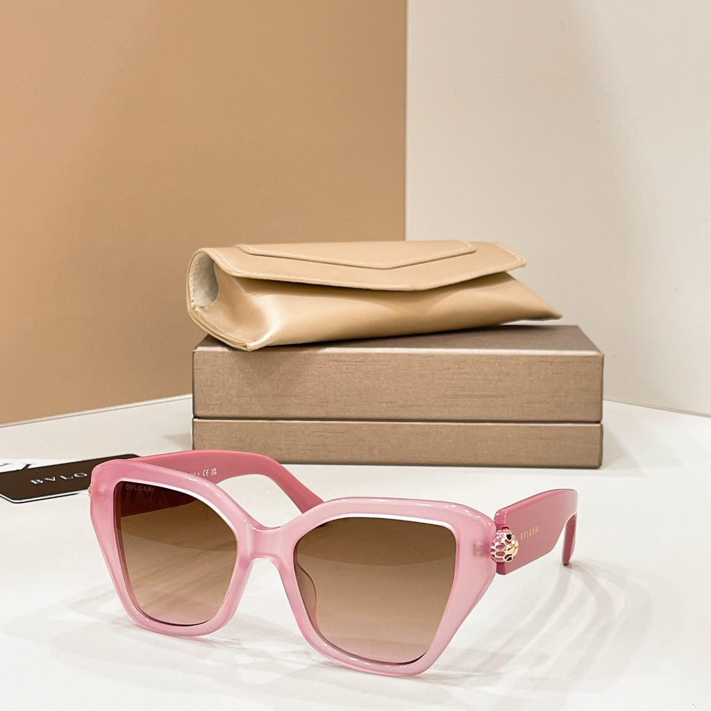 Bvlgari cat-eye sunglasses with pink frames and dark lenses