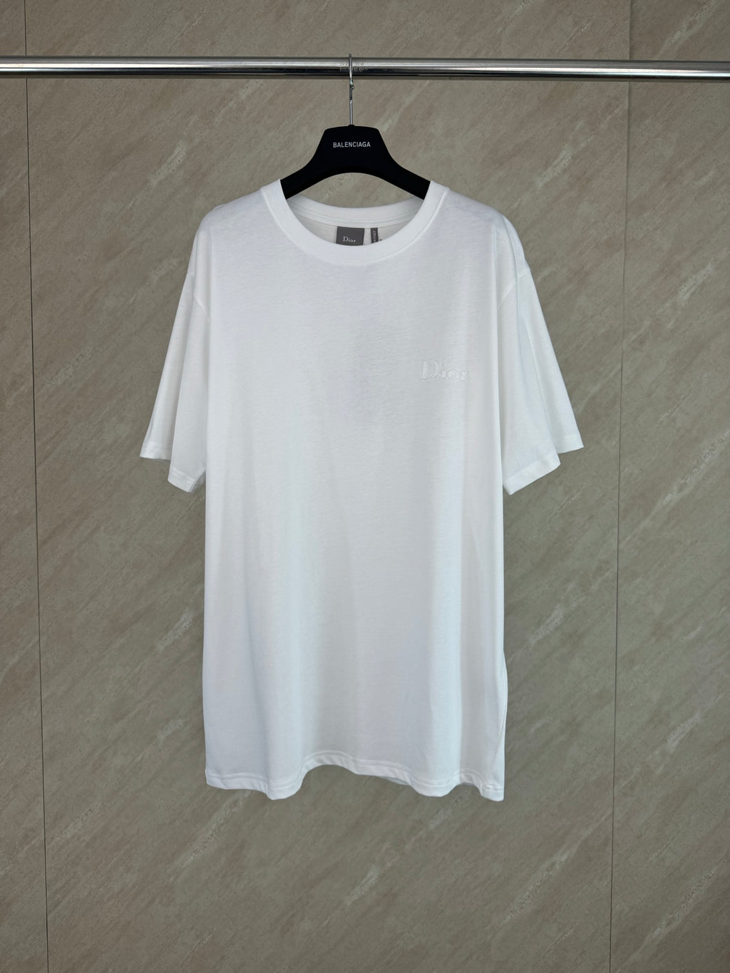 White Dior short-sleeve T-shirt with crew neck and subtle Dior logo.