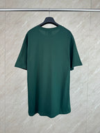 Dark green short-sleeve T-shirt on a hanger, crew neckline