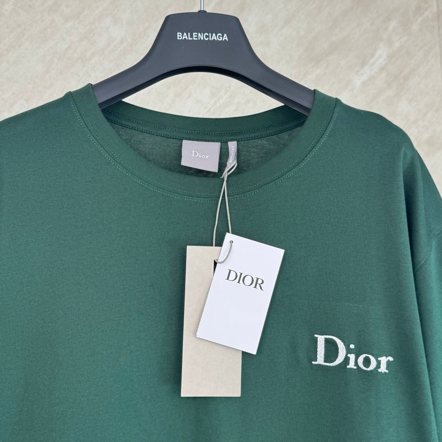 Dark green Dior T-shirt with crew neck and hanging tags