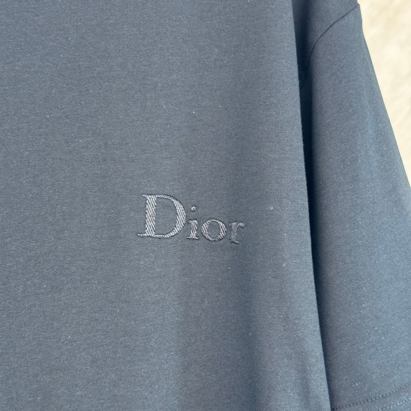 Short-sleeve T-shirt with Dior logo on dark navy fabric