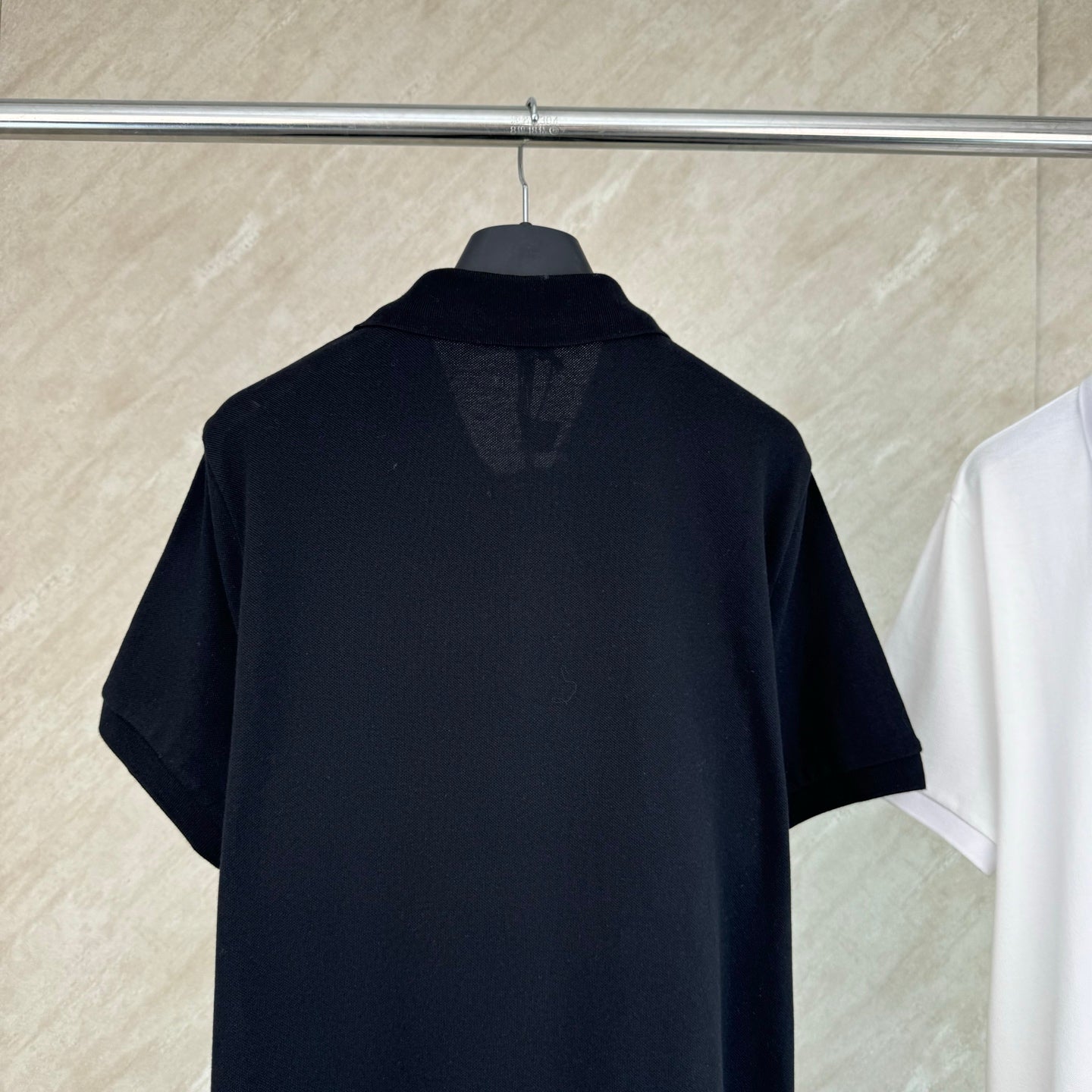 Moncler polo shirt, dark navy, back view, short sleeves, polo collar