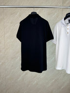 Moncler polo shirt, dark navy, back view, short sleeves, polo collar