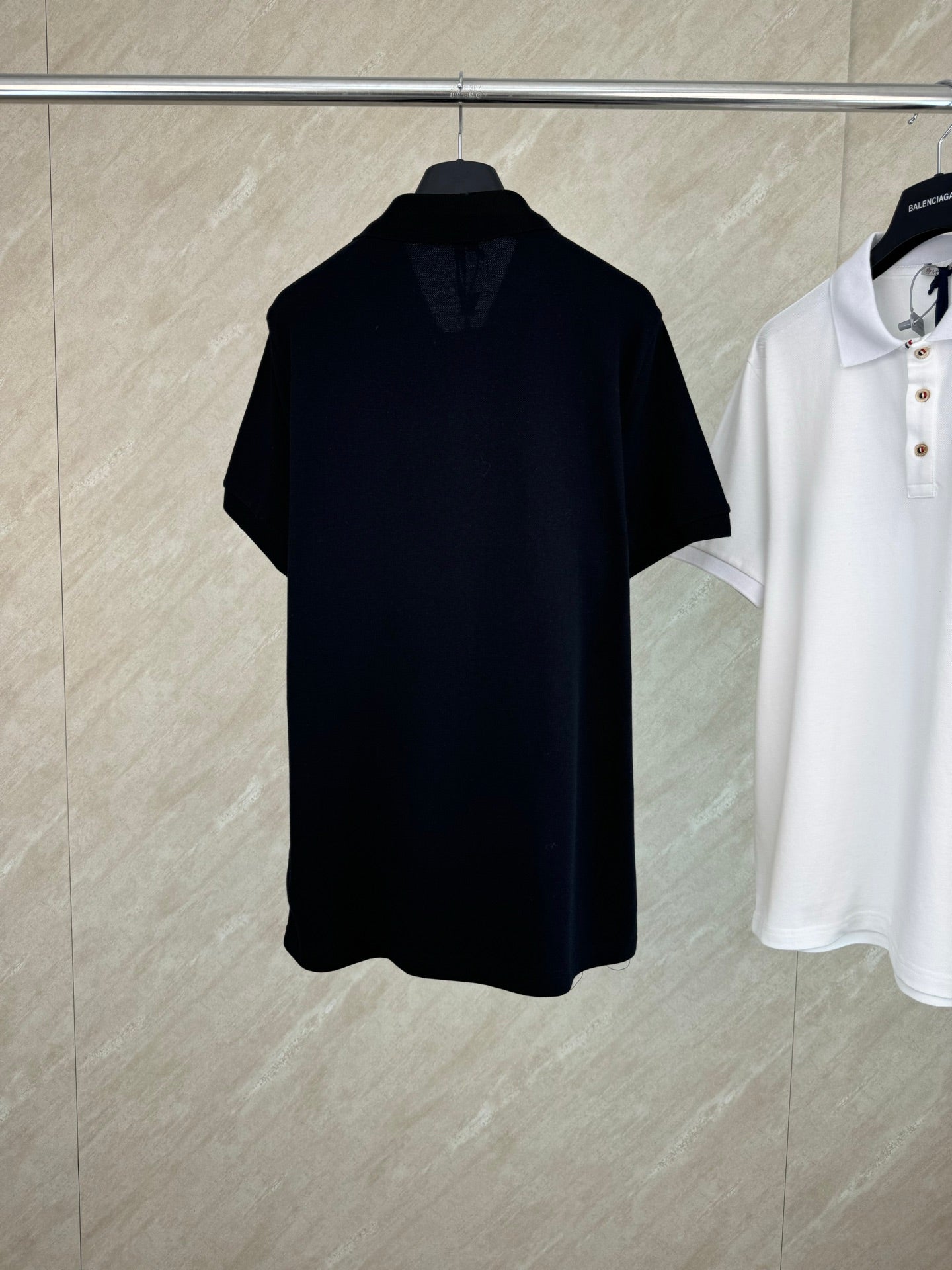 Moncler polo shirt, dark navy, back view, short sleeves, polo collar