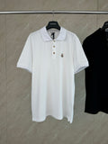White short-sleeve polo shirt with button placket and chest logo