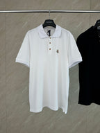 White short-sleeve polo shirt with button placket and chest logo