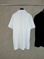 White short-sleeve polo shirt with back yoke and fold-over collar