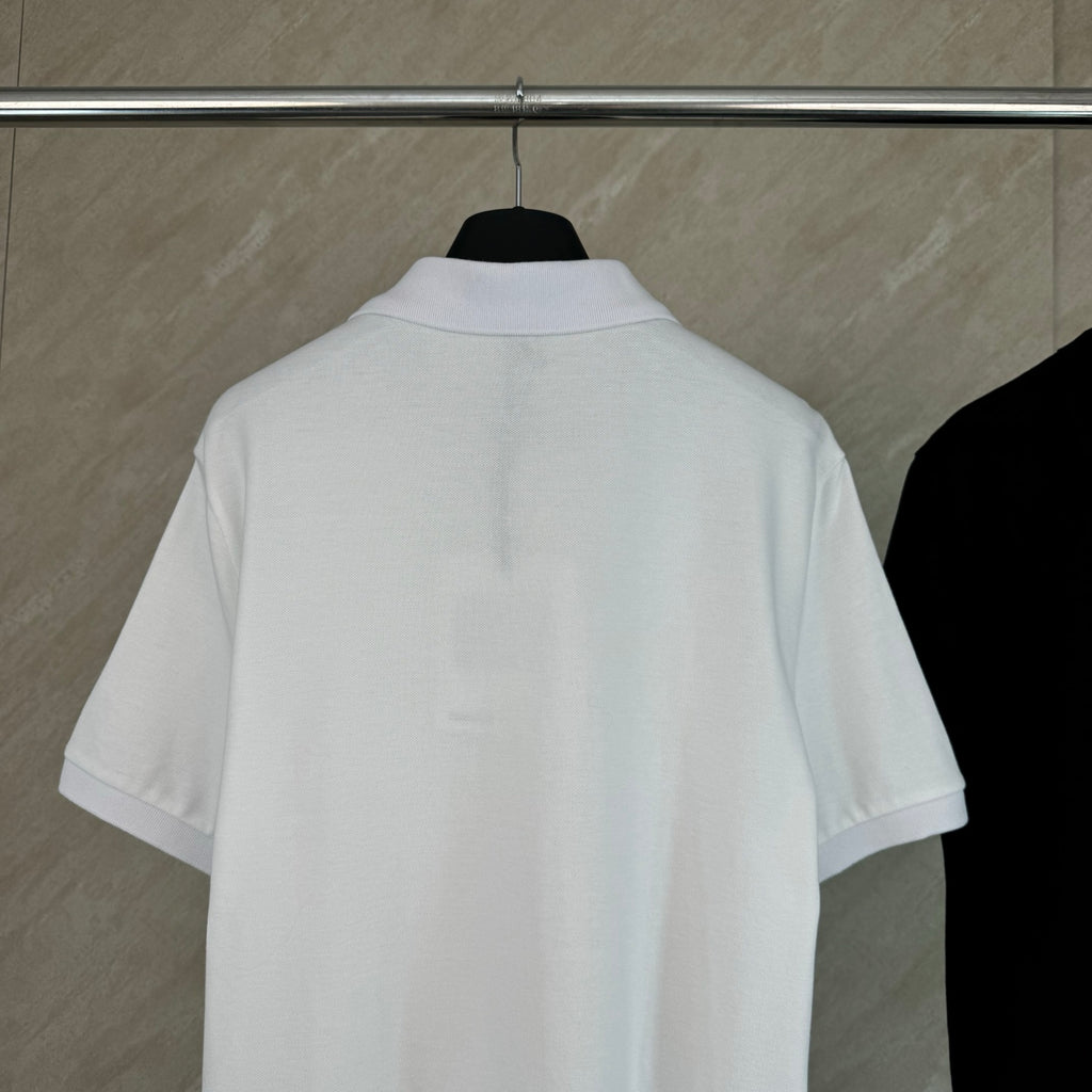 White short-sleeve polo shirt back view with folded collar