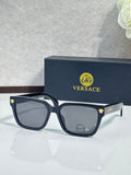 Versace sunglasses with dark blue/black square frames and gray tinted lenses