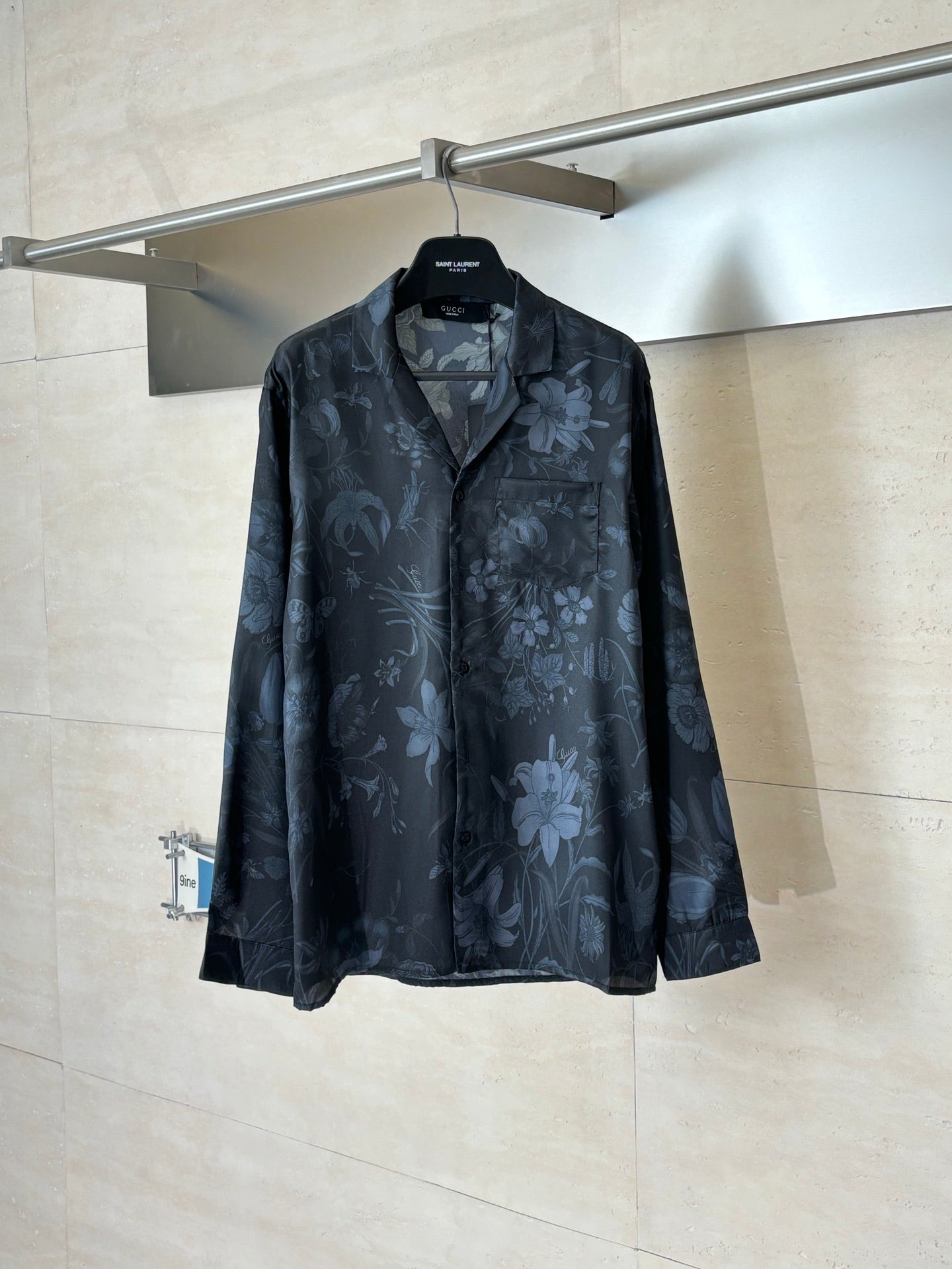 Gucci long-sleeve button-up shirt in dark navy with large floral print