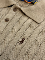Ralph Lauren knit polo sweater button placket, light beige with cable knit texture