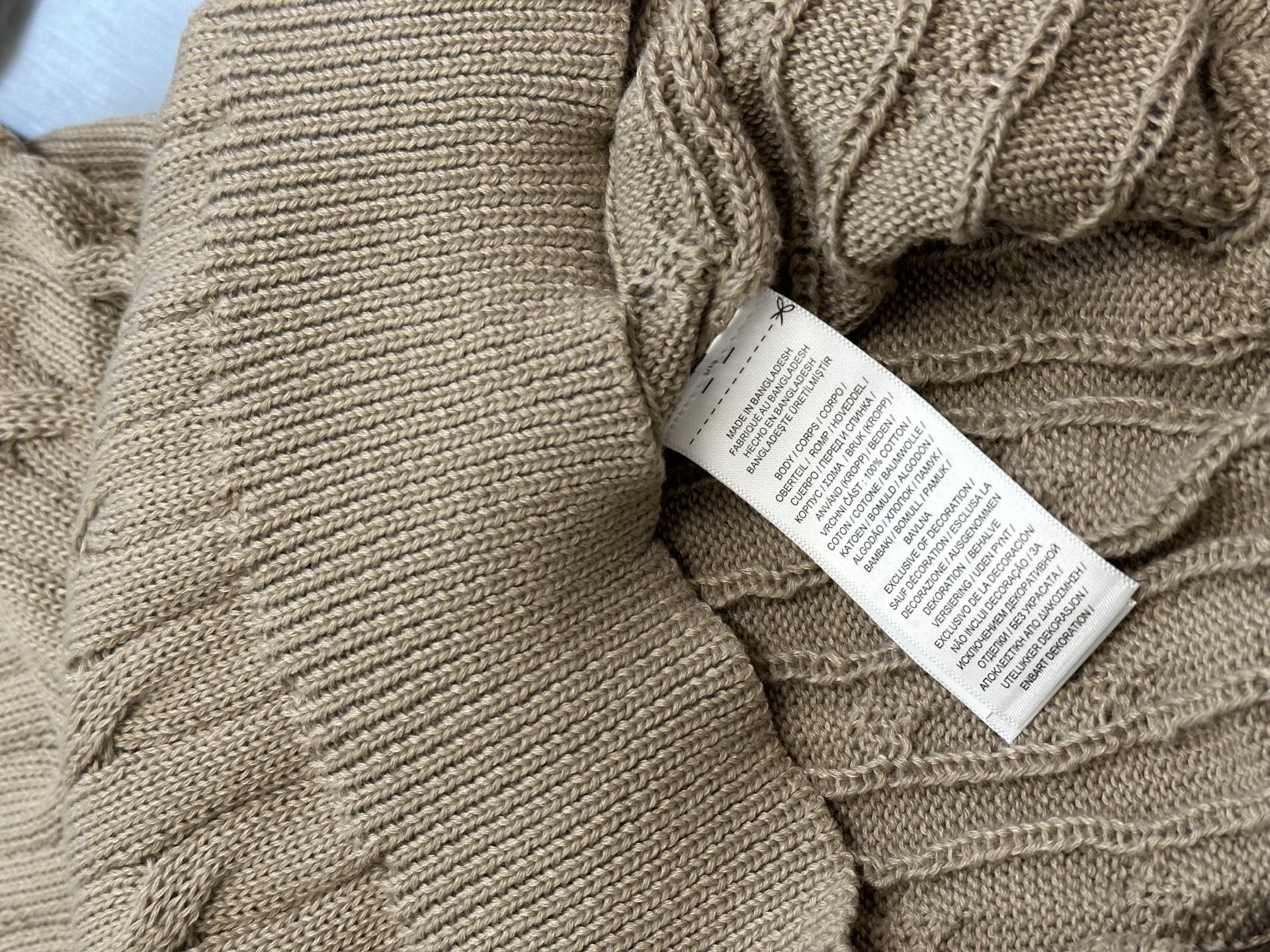 Ralph Lauren knit polo sweater with care label, light beige knit fabric