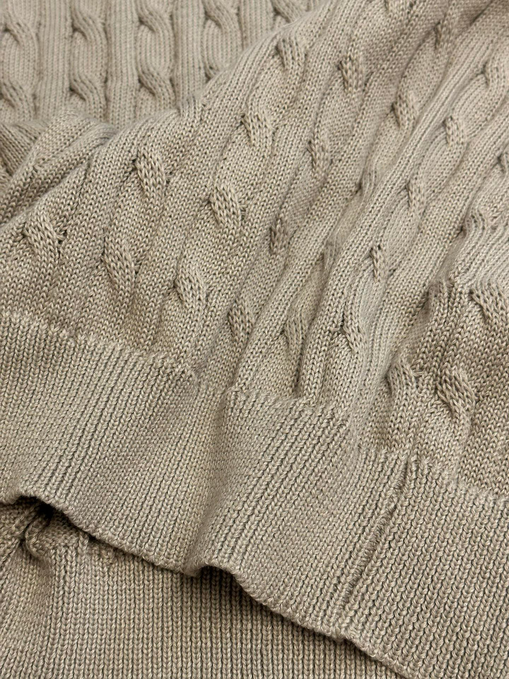 Ralph Lauren knit polo sweater knit detail, light beige cable and rib texture