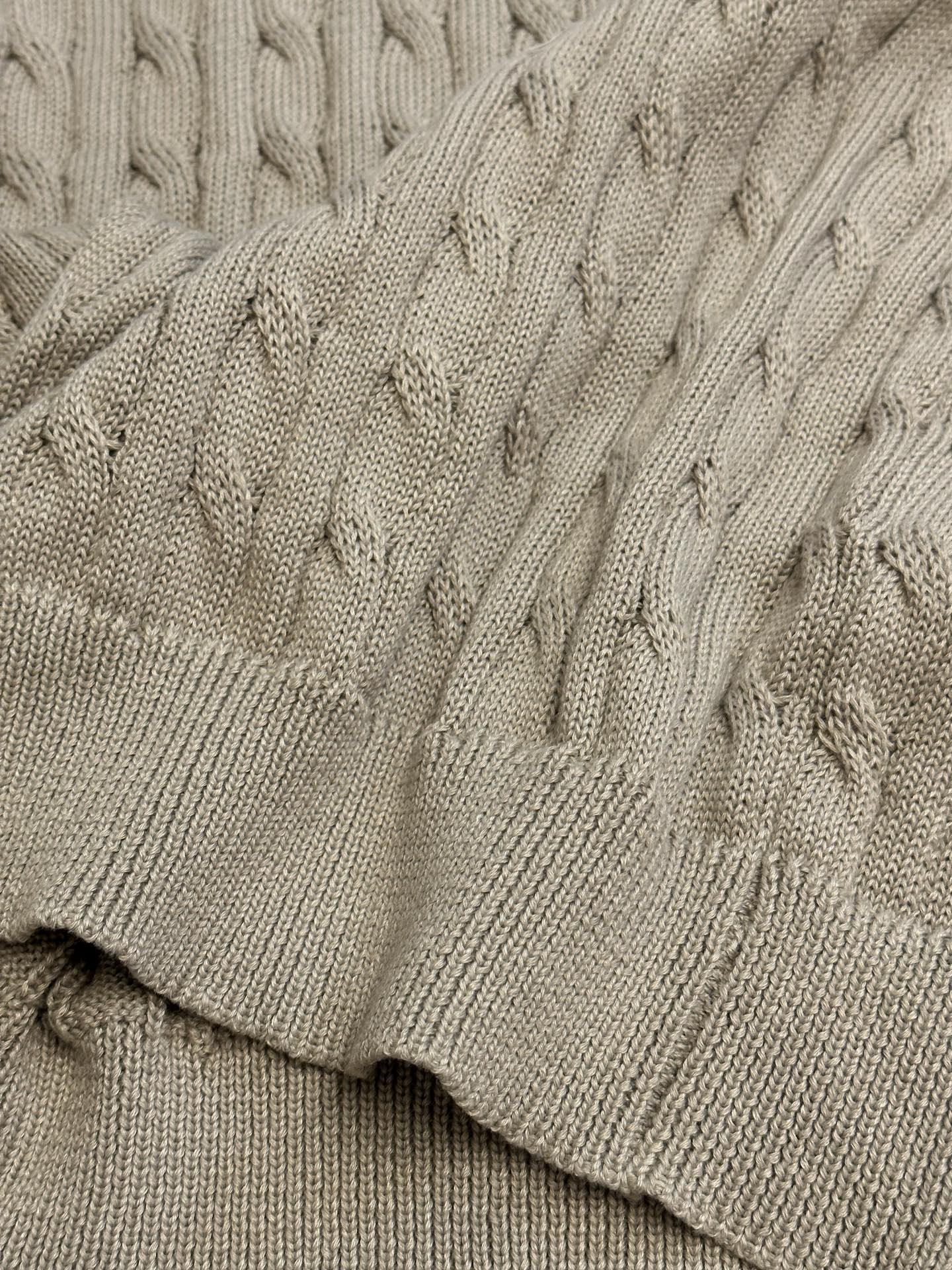Ralph Lauren knit polo sweater knit detail, light beige cable and rib texture