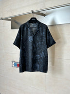 Gucci short-sleeve button-up shirt, dark with blue floral print
