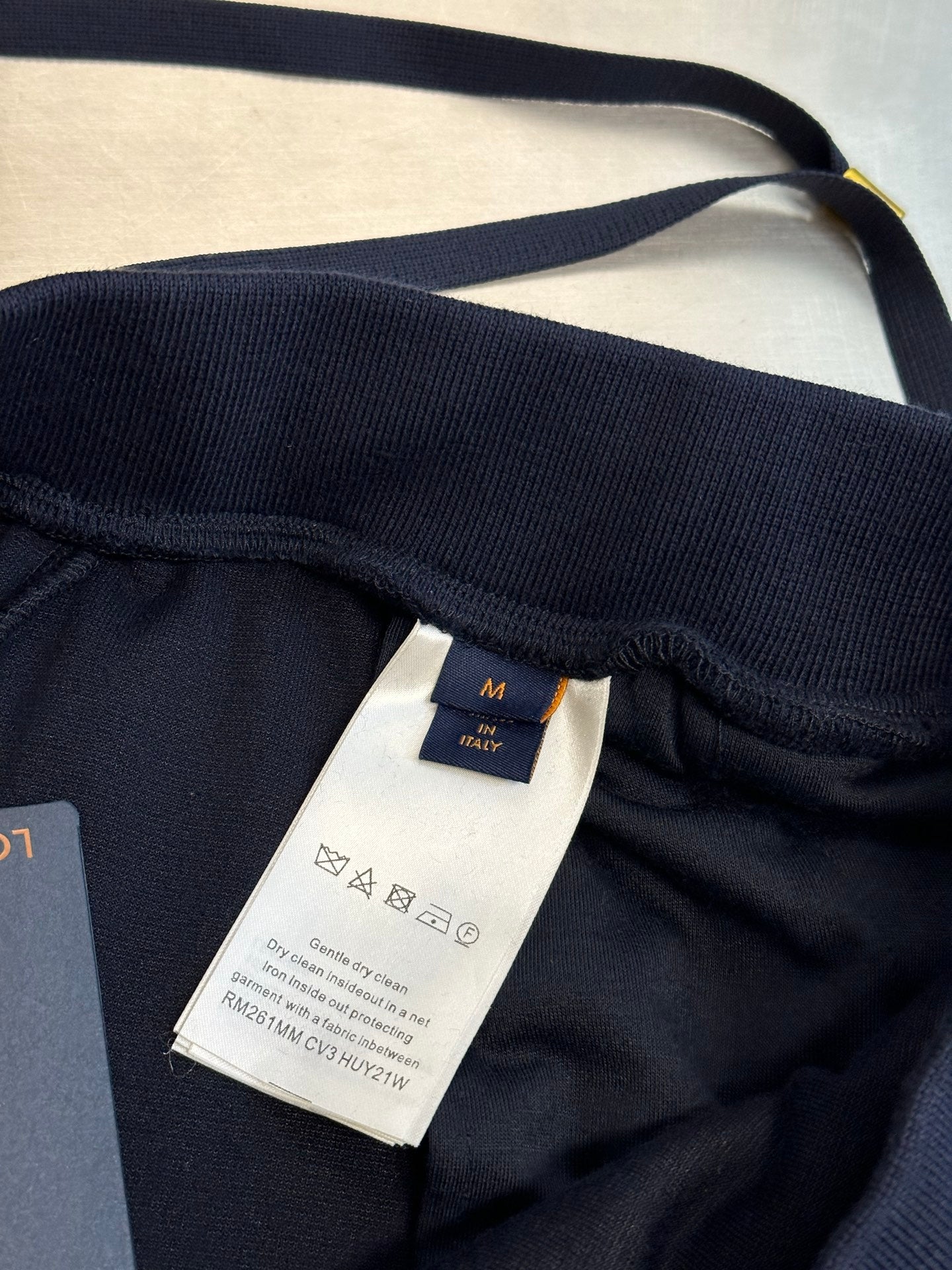 Louis Vuitton pants inner tag and drawstring waistband, dark navy