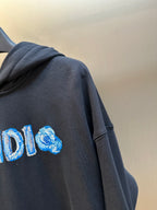 Navy hoodie sleeve with embroidered blue FENDI lettering