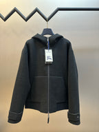 Burberry hooded zip jacket, dark charcoal, front pockets and ribbed cuffs, hanging tag