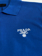 Blue knit polo shirt with Prada Milano crest logo