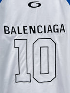 White long-sleeve T-shirt with BALENCIAGA text and large outlined number 10