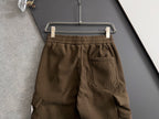 Brown cargo pants with elastic waistband and side cargo pockets