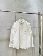 Burberry long-sleeve button-up shirt, white, embroidered logo on chest