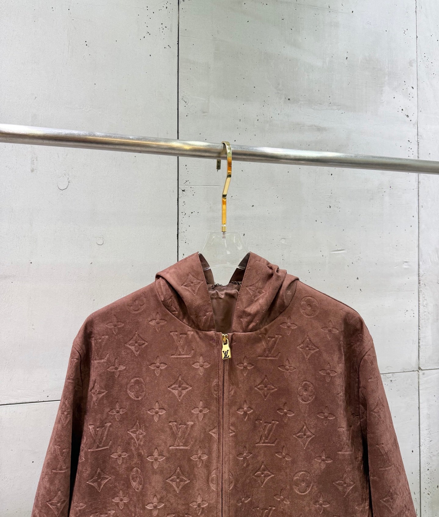 Louis Vuitton monogram hooded jacket, mauve-brown, front zip