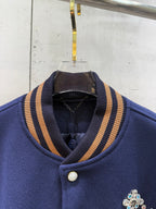 Louis Vuitton varsity jacket neckline with striped ribbed collar and buttons