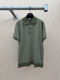 Dark green short-sleeve polo shirt with logo-style repeat print