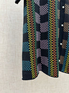 Multicolor checkered short-sleeve shirt with contrast stripe trim near hem