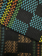Multicolor micro-check knit fabric with gold embroidered trim