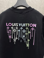 Black T-shirt with LOUIS VUITTON multicolor drip icon graphic on back