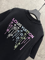 Black T-shirt with LOUIS VUITTON multicolor drip-style graphic on back