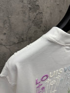 White T-shirt shoulder and collar with partial Louis Vuitton back print