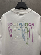 White short-sleeve T-shirt with large Louis Vuitton back graphic