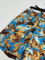 Gucci shorts with elastic waistband, blue and brown all-over print pattern.