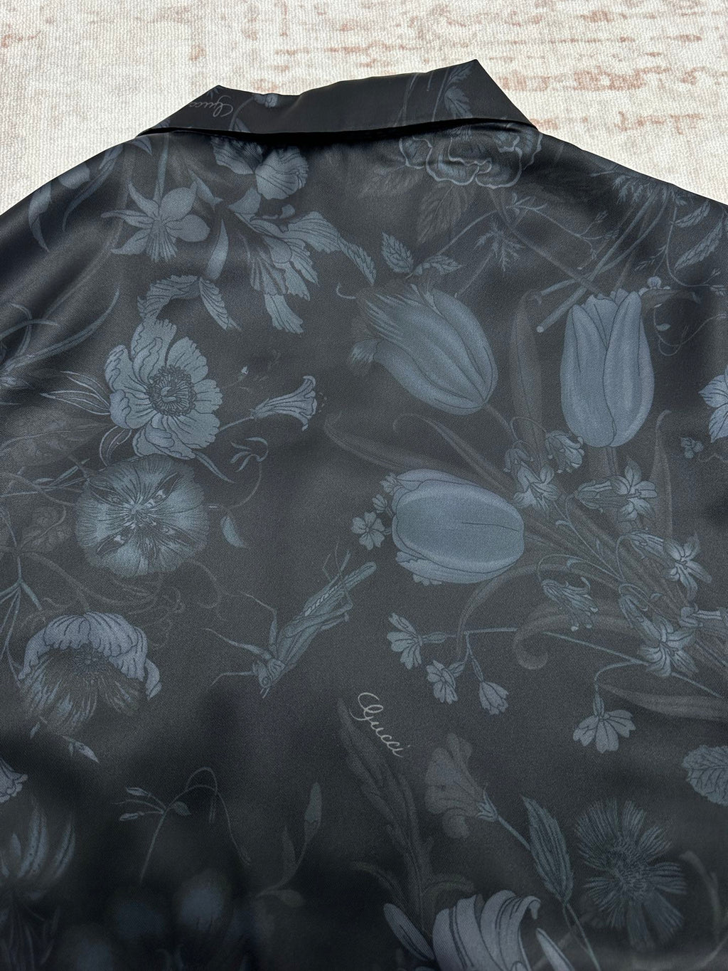 Long-sleeve button-up shirt back with allover light floral pattern