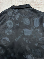 Long-sleeve button-up shirt back with allover light floral pattern
