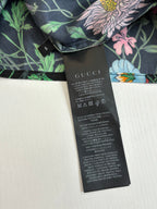 Gucci long floral shirt, dark base with pink and green flower print, with size tag