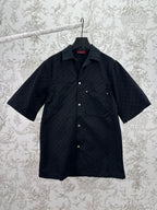 Dark navy short-sleeve shirt, button front, point collar