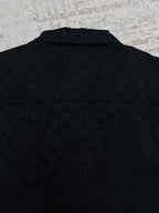 Dark navy Gucci-pattern short-sleeve shirt, back view with collar
